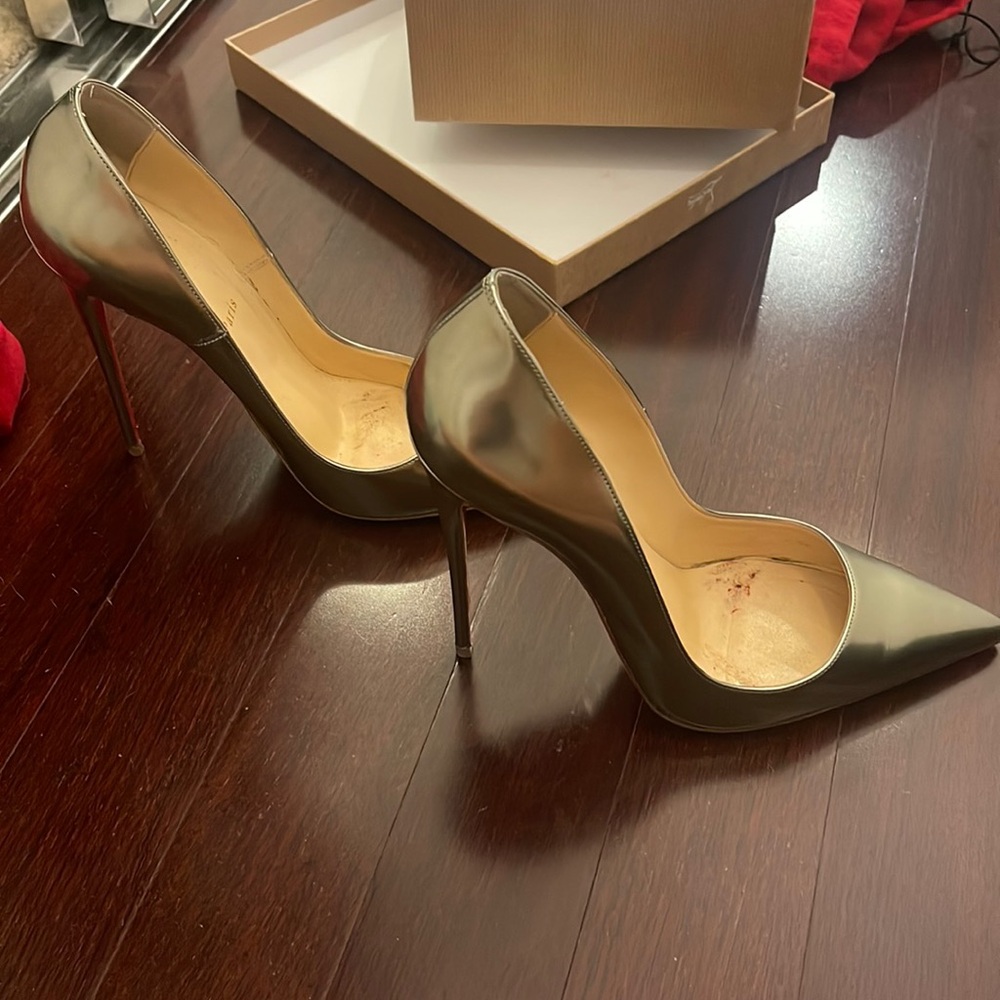 Silver tall heel loubitons